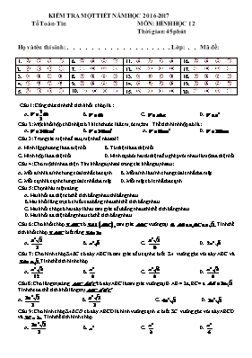 Kiểm tra một tiết năm học 2016 - 2017 môn Hình học 12